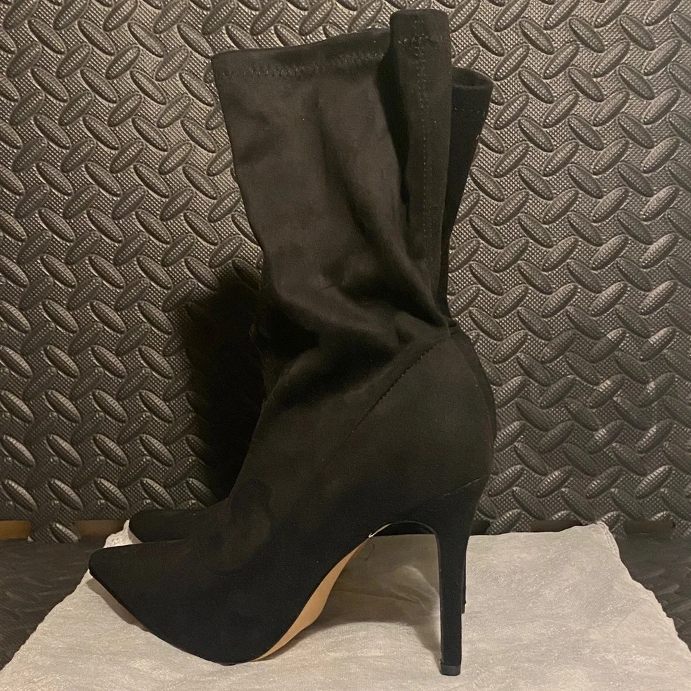 NWOB - EGO Fiona Pointed Toe Stiletto Ankle Boots in Black Lycra – Size 11US/9UK - Picture 7 of 12